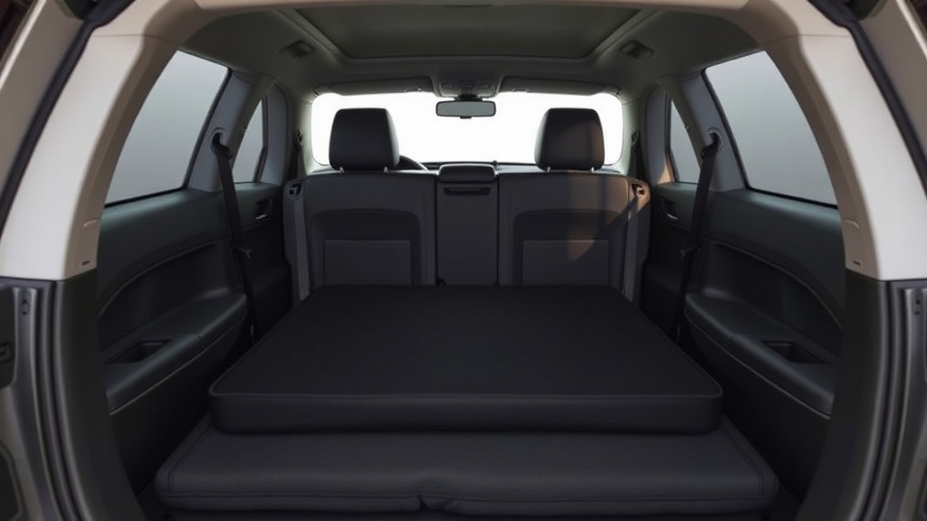 차량 뒷좌석을 완전히 접어 평탄화된 실내 공간에 매트가 깔린 모습